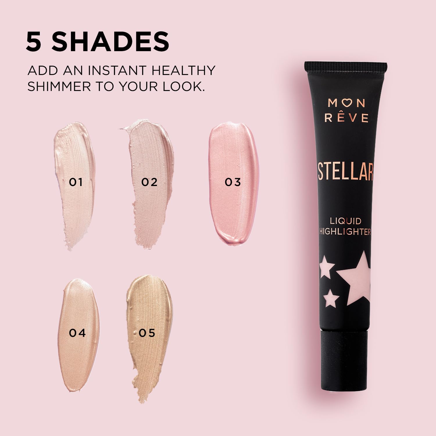Mon Reve Stellar Liquid Highlighter for Face – Dewy Glow Illuminator with Micro-Pearls, Lightweight Blendable & Moisturizing Formula, Water Resistant, Clean Beauty – 0.61 Fl Oz (02 Sunlit)