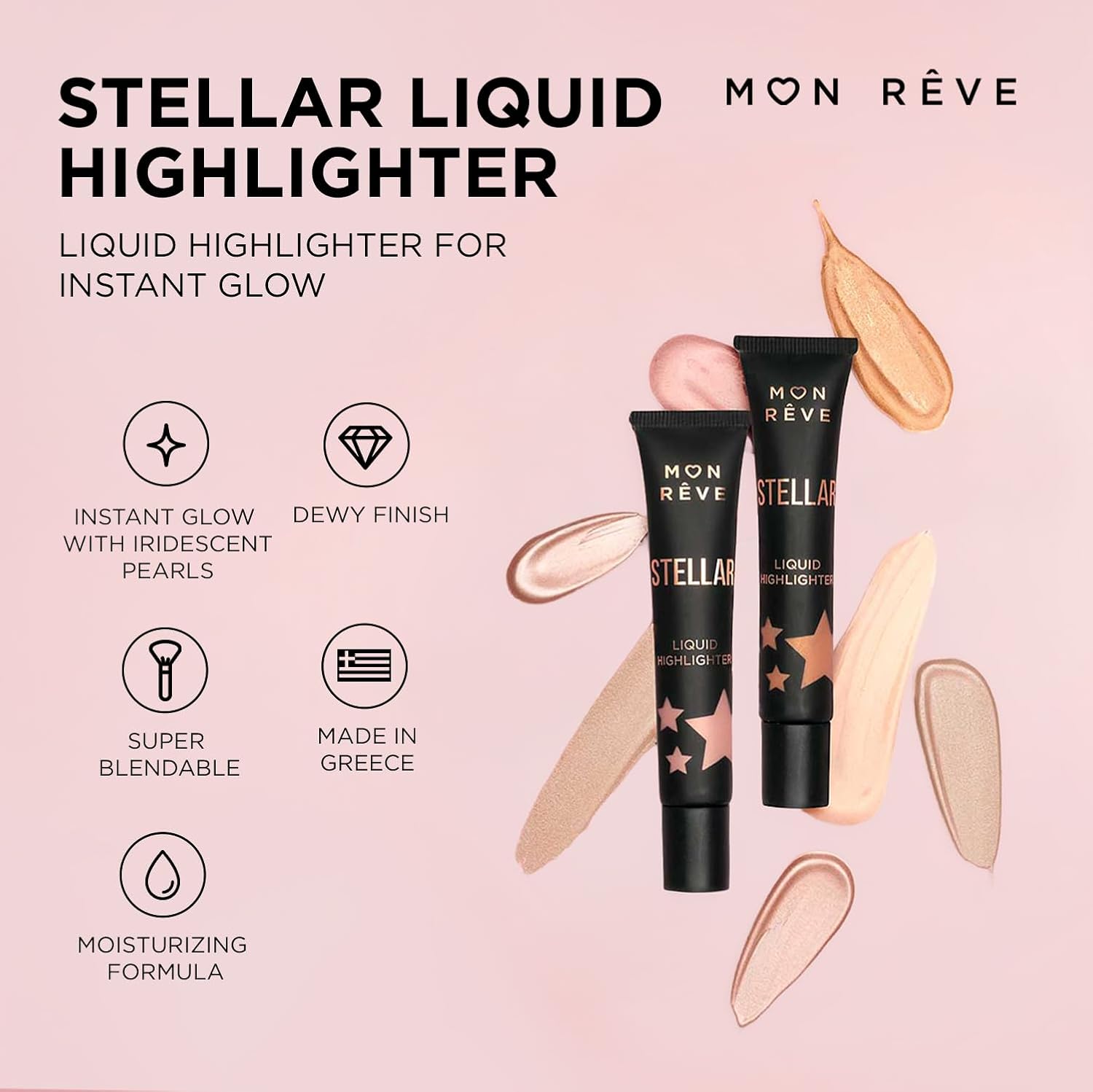 Mon Reve Stellar Liquid Highlighter for Face – Dewy Glow Illuminator with Micro-Pearls, Lightweight Blendable & Moisturizing Formula, Water Resistant, Clean Beauty – 0.61 Fl Oz (02 Sunlit)