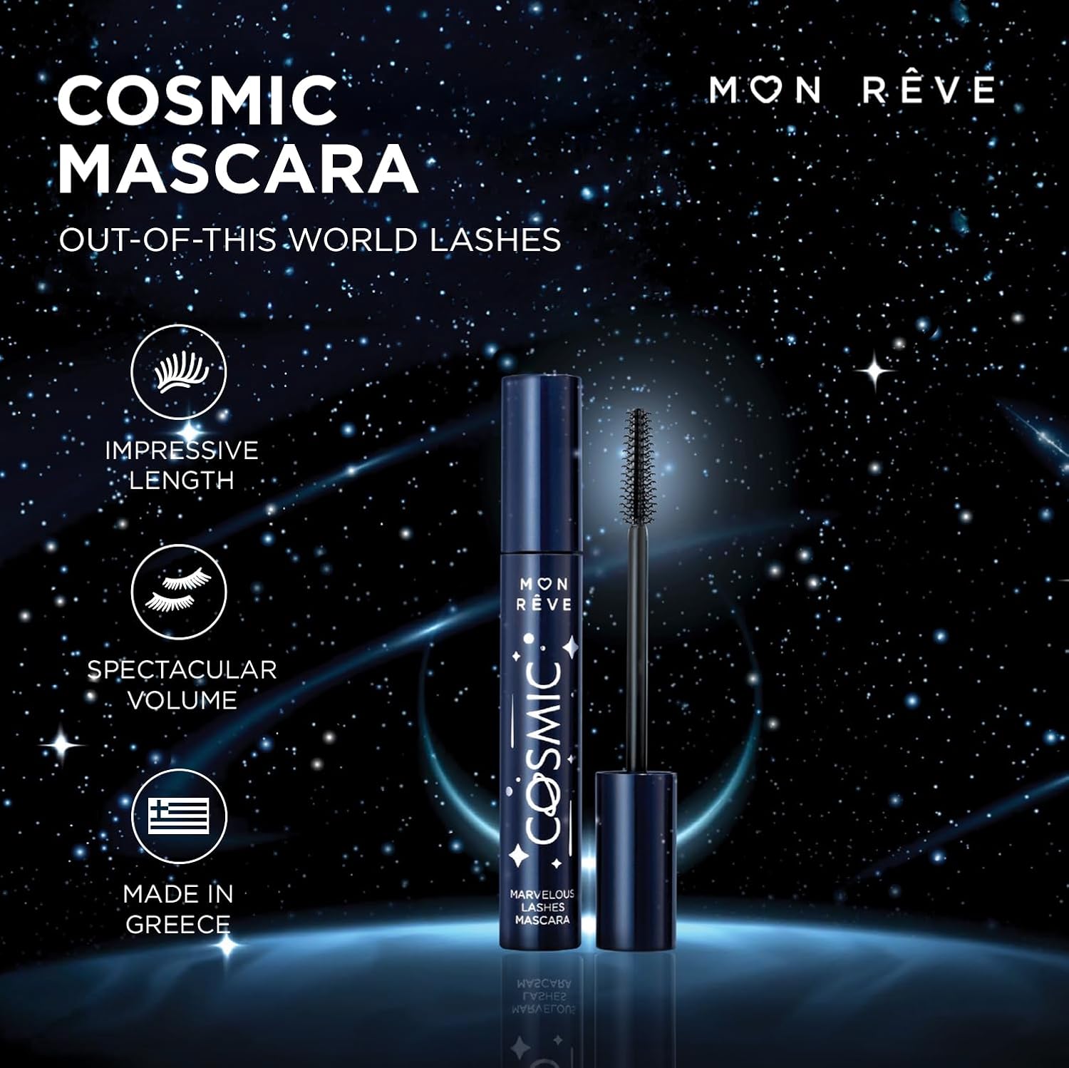 Mon Reve Cosmic Black Mascara – Volumizing & Lengthening Mascara for Long, Full Lashes – Infused with Pro Vitamin B5 – Smudge-Proof, Vegan, Clean Beauty – Buildable Formula for Long Lashes – 0.41oz